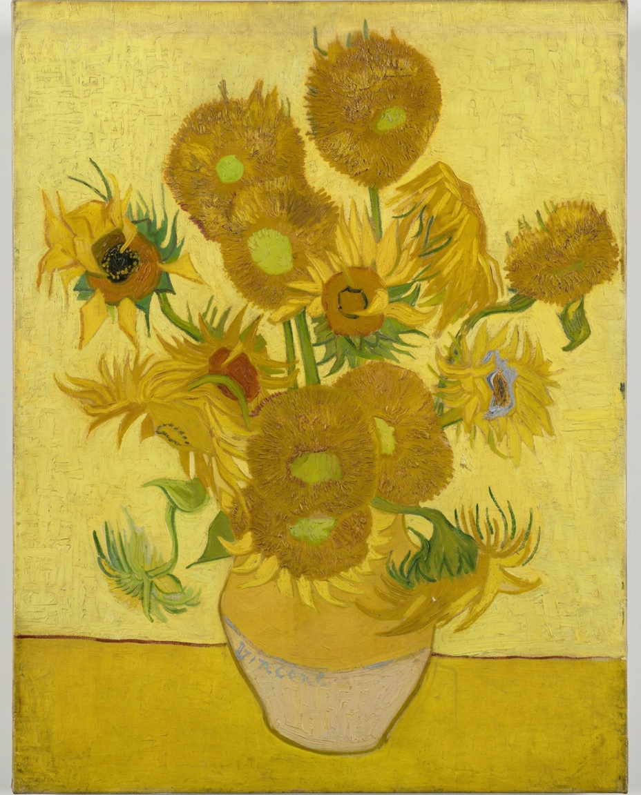 Vincent van Gogh's Sunflowers still-life painting in a vase